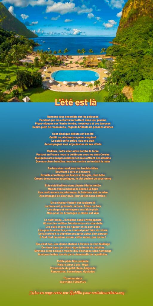 Poetamateur L'été est la Mise en page Créée par SYBILLA pour oasisdesartistes.org