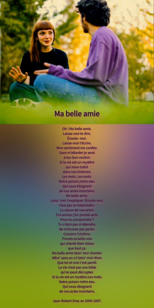 JRARTISTE : "Ma belle amie."

Mise en page créée par Sybilla pour oasisdesartistes.org