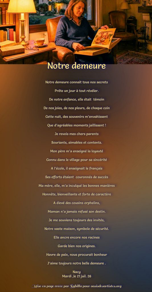 Nacy Notre demeure 
Mise en page créée par SYBILLA
pour oasisdesartistes.org