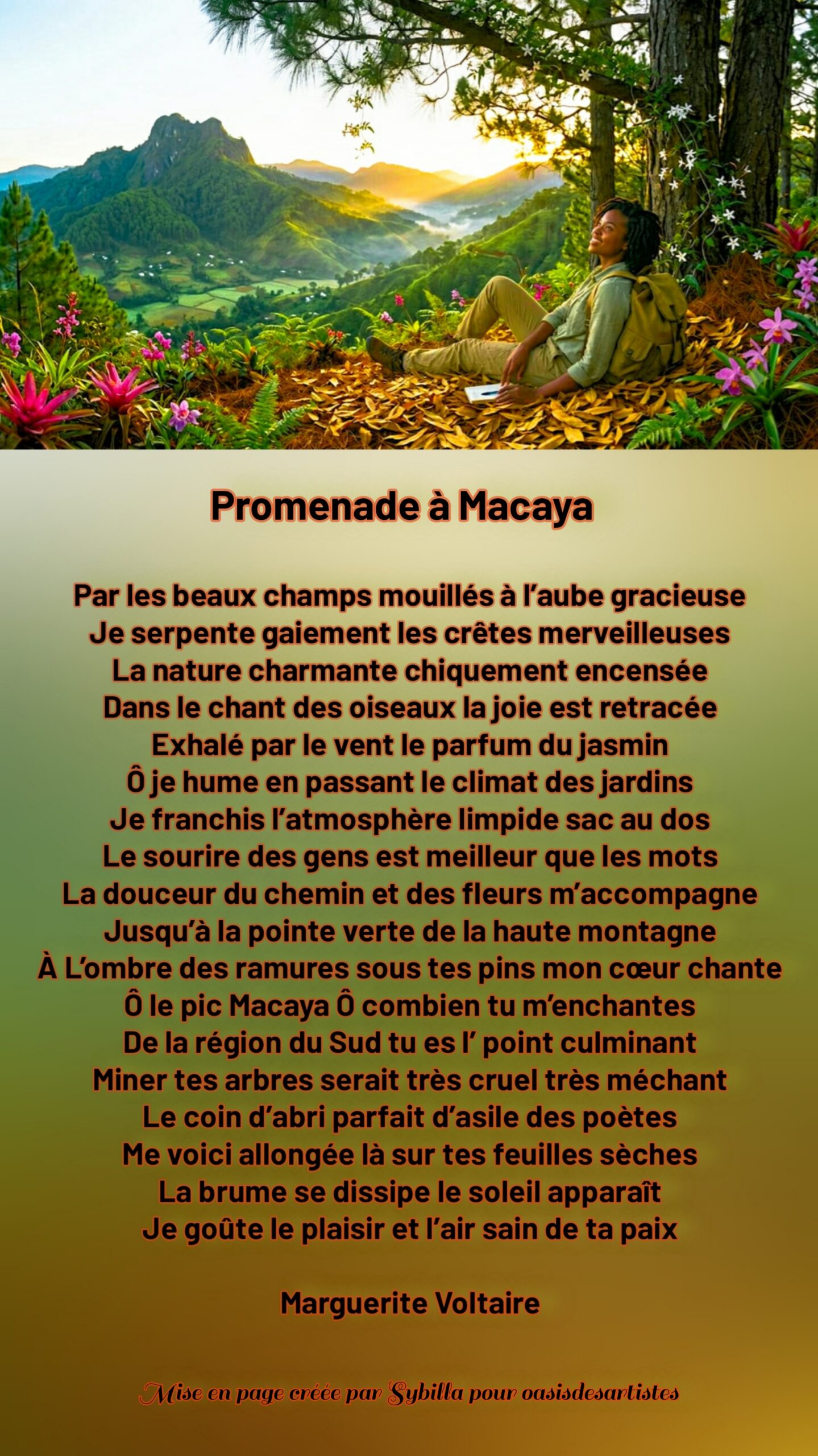 Mago1668 : "Promenade à Macaya" Mise en page créée par Sybilla pour oasisdesartistes.org