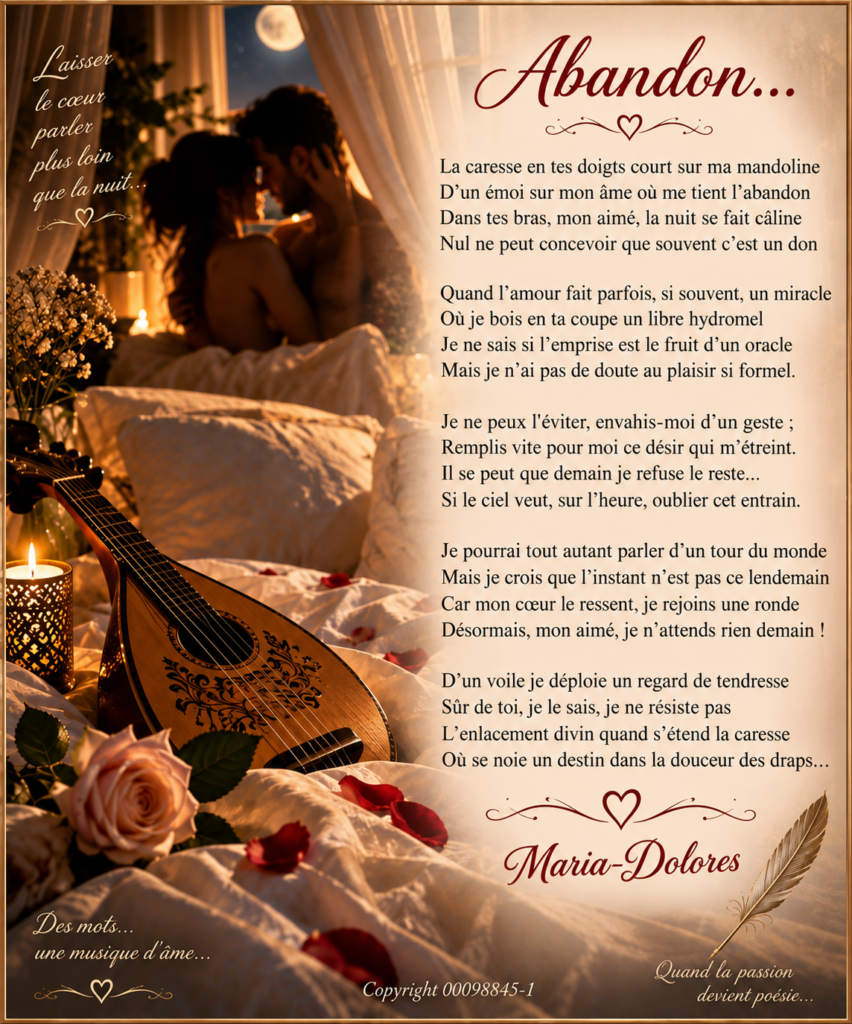 Dolores : "Abandon...Stances..."

Mise en page créée par Dolores pour oasisdesartistes.org
