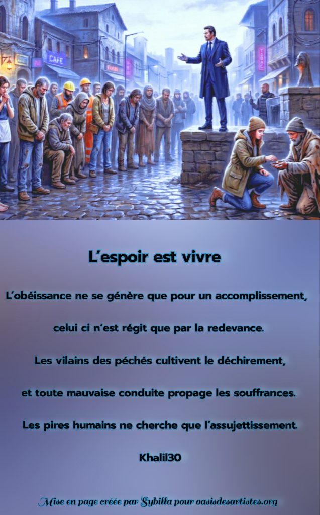 Khalil30 : "L'espoir est vivre"

Mise en page par Sybilla pour oasisdesartistes.org