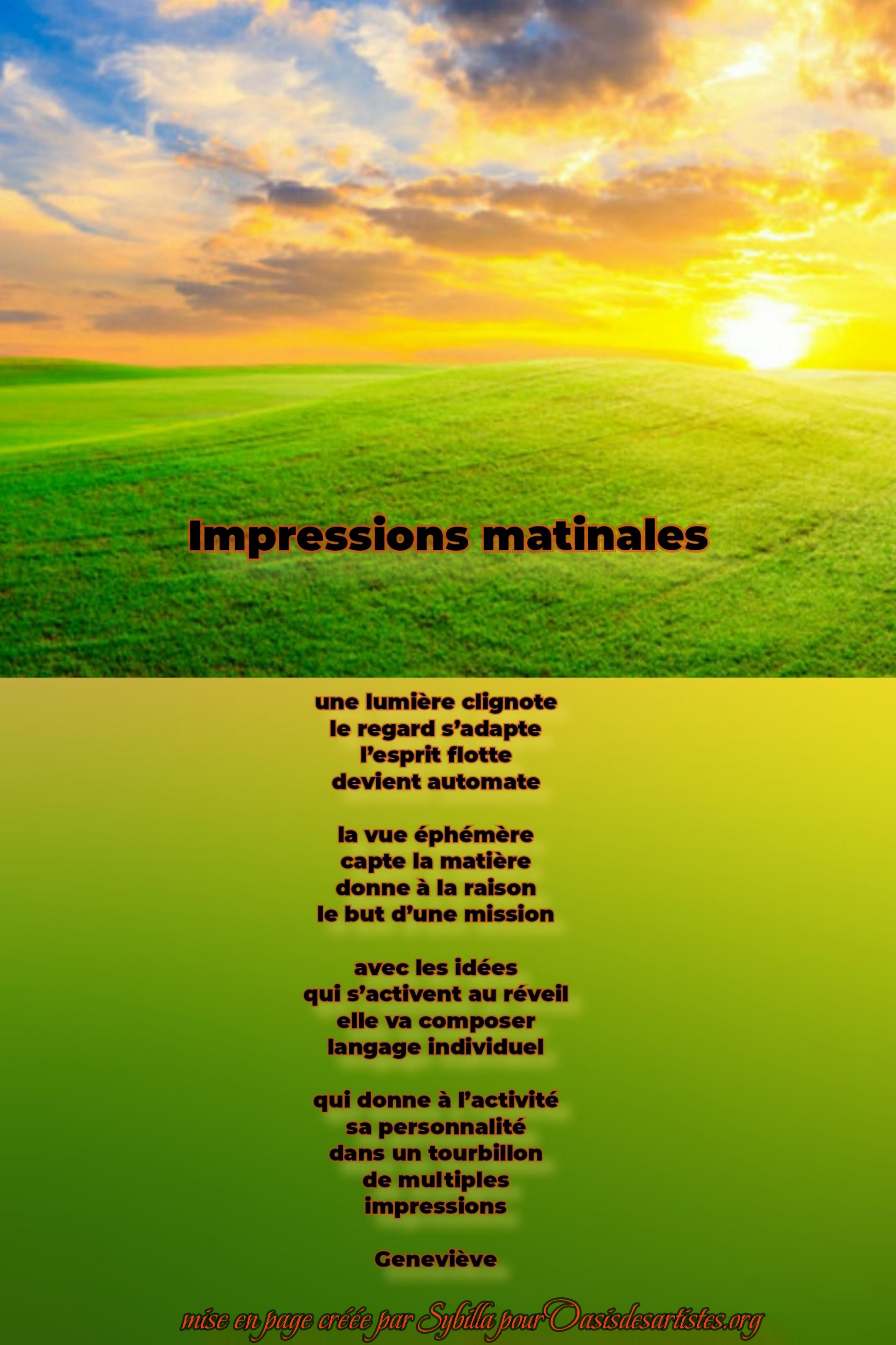 Isabelle24 : "Impressions matinales" Mise en page créée par Sybilla pour oasisdesartistes.org   