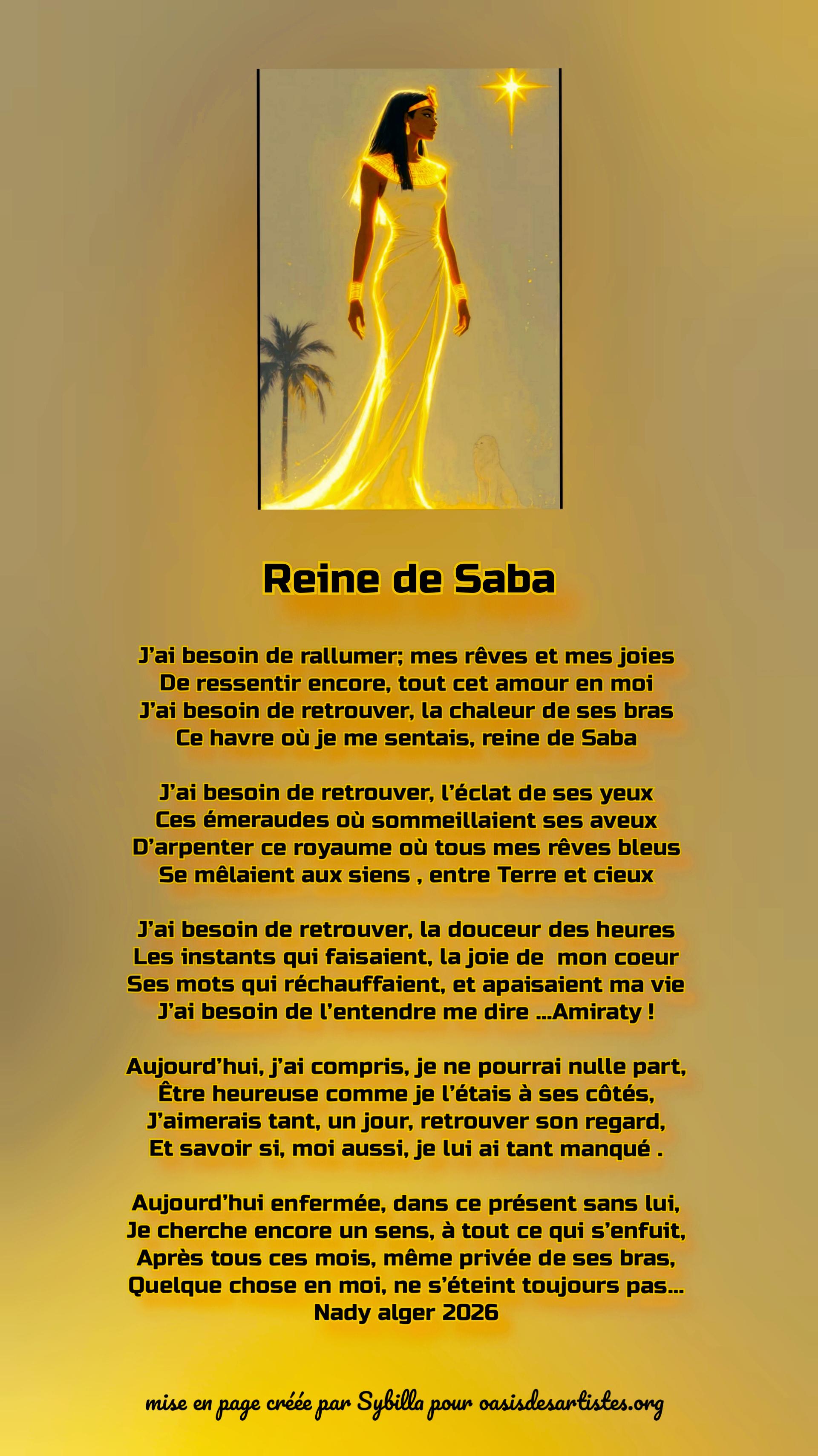 Nadouche : "Reine de Saba" Mise en page créée par Sybilla pour oasisdesartistes.org