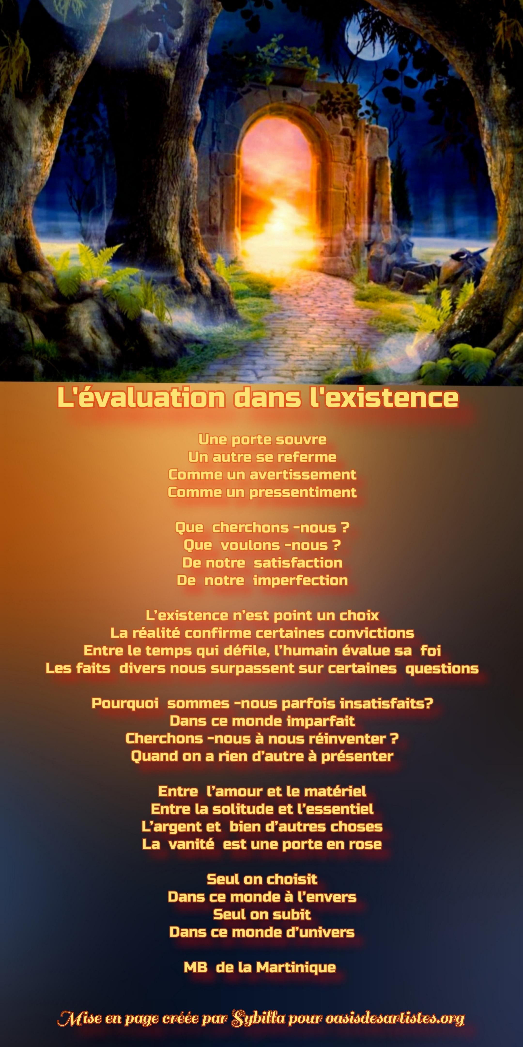 Coutala97240 : "L'évaluation dans l'existence" Mise en page créée par Sybilla pour oasisdesartistes.org
