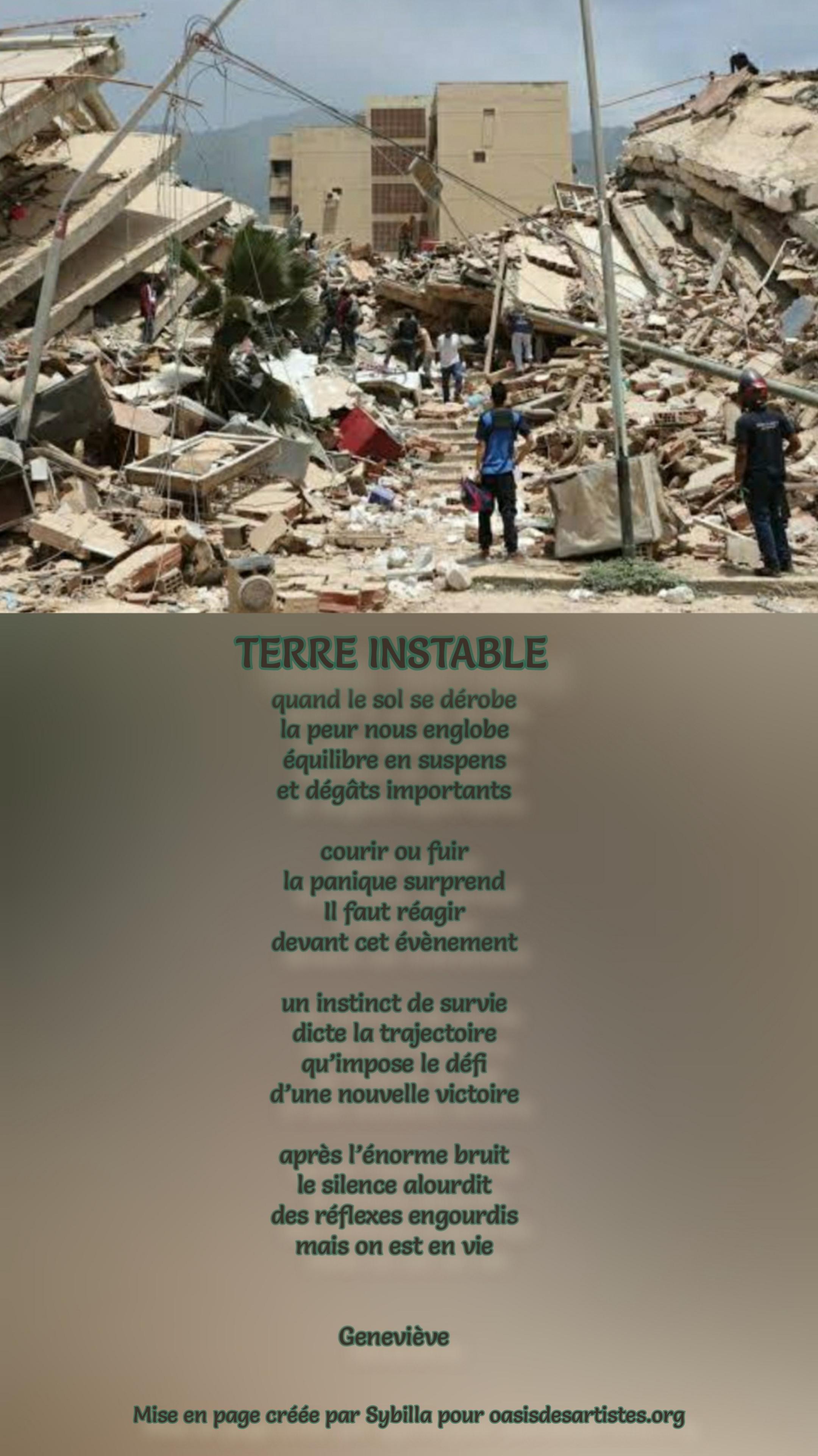 Isabelle24 : "TERRE INSTABLE" Mise en page créée par Sybilla pour oasisdesartistes.org