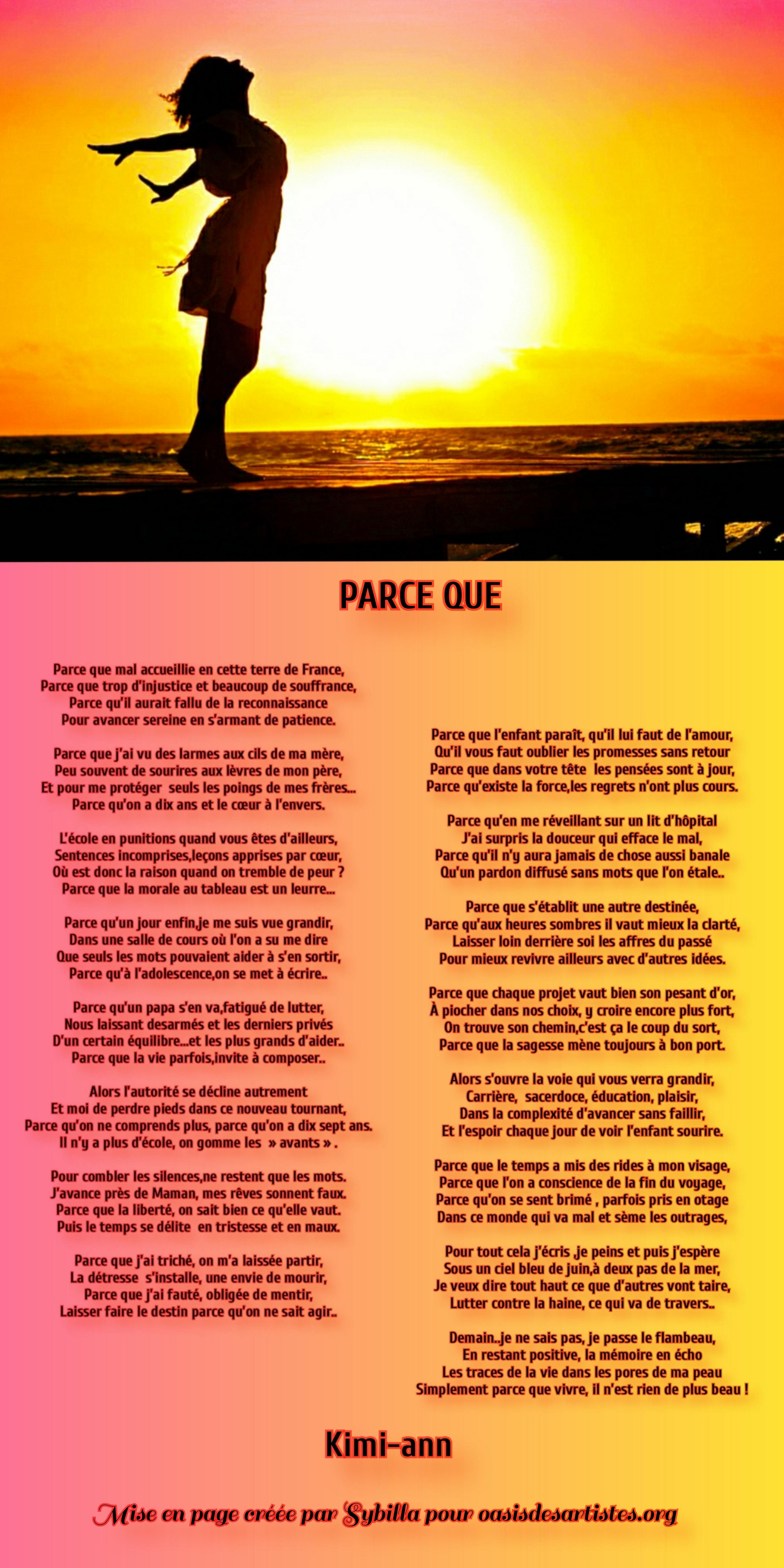 Kimi-ann : "Paarce que" Mise en page créée par Sybilla pour oasisdesartistes.org